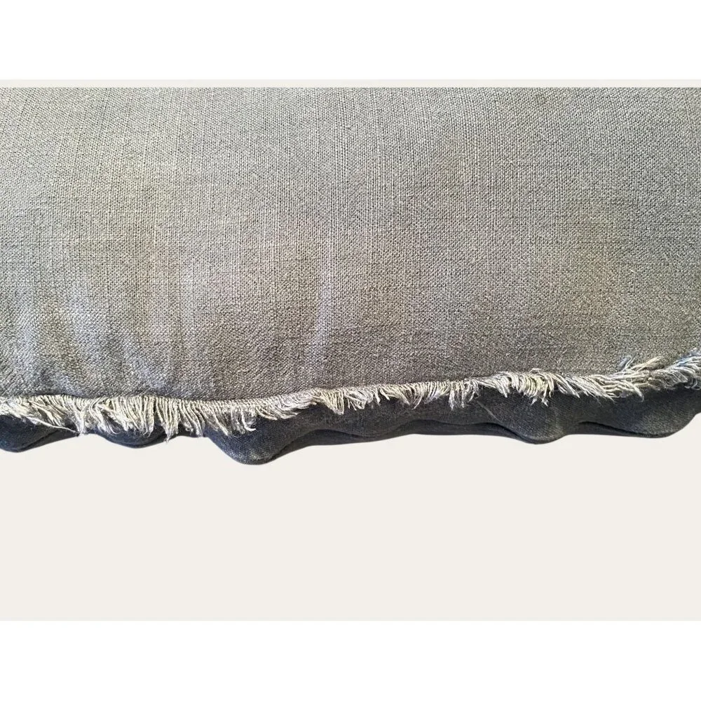 Lumbar Pillow With Fringe Trim Soft Grey Rayon Linen Blend Decorative Accent